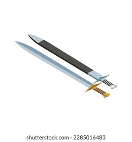 Medieval swords on white background isometric vector illustration