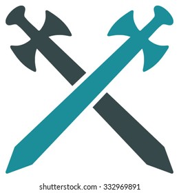 Medieval Swords vector icon. Style is bicolor flat symbol, soft blue colors, rounded angles, white background.