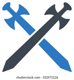 Medieval Swords vector icon. Style is bicolor flat symbol, smooth blue colors, rounded angles, white background.