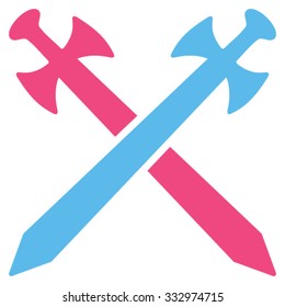Medieval Swords vector icon. Style is bicolor flat symbol, pink and blue colors, rounded angles, white background.