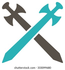 Medieval Swords vector icon. Style is bicolor flat symbol, grey and cyan colors, rounded angles, white background.