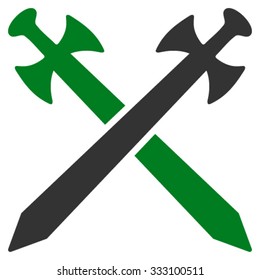 Medieval Swords vector icon. Style is bicolor flat symbol, green and gray colors, rounded angles, white background.