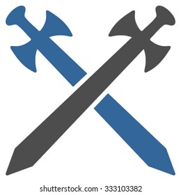 Medieval Swords vector icon. Style is bicolor flat symbol, cobalt and gray colors, rounded angles, white background.