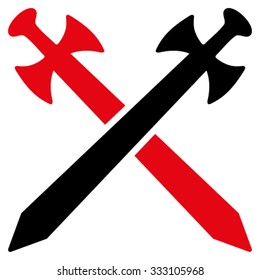 Medieval Swords vector icon. Style is bicolor flat symbol, intensive red and black colors, rounded angles, white background.