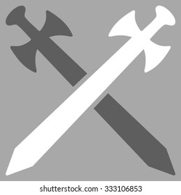 Medieval Swords vector icon. Style is bicolor flat symbol, dark gray and white colors, rounded angles, silver background.