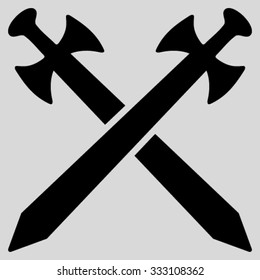 Medieval Swords vector icon. Style is flat symbol, black color, rounded angles, light gray background.