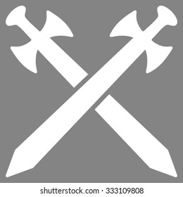 Medieval Swords vector icon. Style is flat symbol, white color, rounded angles, gray background.