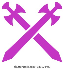 Medieval Swords vector icon. Style is flat symbol, violet color, rounded angles, white background.