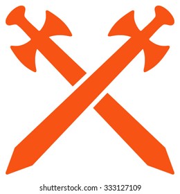 Medieval Swords vector icon. Style is flat symbol, orange color, rounded angles, white background.