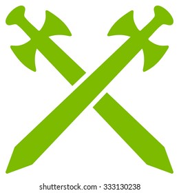Medieval Swords vector icon. Style is flat symbol, eco green color, rounded angles, white background.