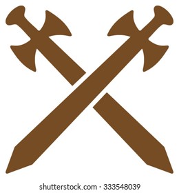 Medieval Swords vector icon. Style is flat symbol, brown color, rounded angles, white background.