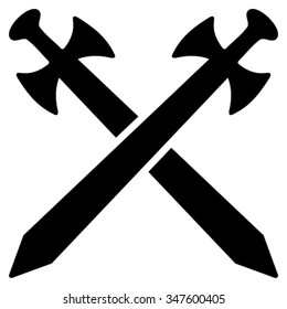 Medieval Swords vector icon. Style is flat symbol, black color, rounded angles, white background.