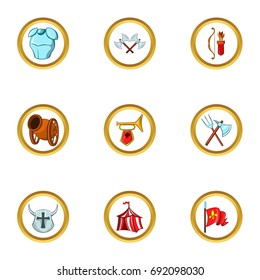 Medieval tactic icon set. Cartoon set of 9 medieval tactic vector icons for web isolated on white background