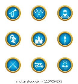 Medieval takeover icons set. Flat set of 9 medieval takeover vector icons for web isolated on white background
