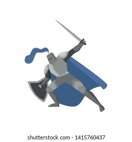 Medieval tale knight in metal steel armor with sword