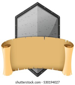 Medieval template with silver shield and banner illustration