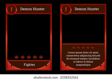 medieval themed card game template with red color symbolizing a brave warrior. card template, border template