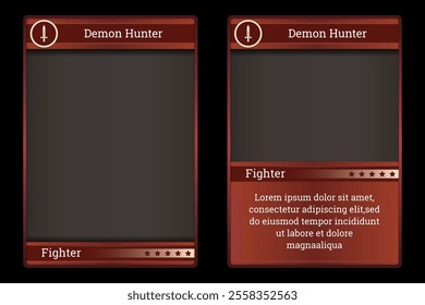 medieval themed card game template with red color symbolizing a brave warrior. card template, border template