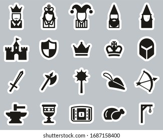 Medieval Time & Culture Icons Black & White Sticker Set