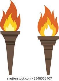 Medieval torch light flat vector illustration white background design
