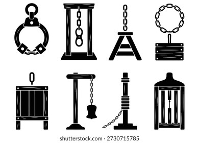 Medieval torture devices chains shackles vector