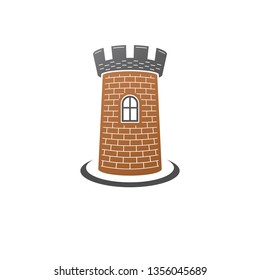 Medieval tower decorative isolated vector illustration. Retro Fort logo in old style isolated on white background.