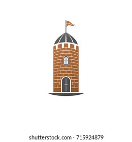 Medieval tower decorative isolated vector illustration. Retro style label, heraldry illustration. Ornate Citadel logotype on isolated white background.