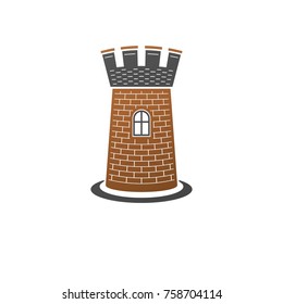 Medieval tower decorative isolated vector illustration. Retro style label, heraldry illustration. Ornate Citadel logotype on isolated white background.