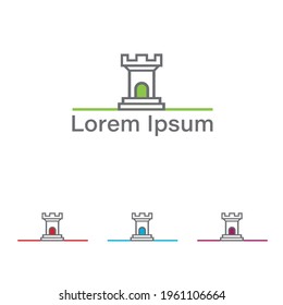 Medieval tower graphic logo template vector illustration. Elevation, strength and superiority conceptual symbol. Color variations, sample text on separate layer.