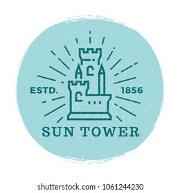 Medieval tower grunge label vector illustration of isolated on white background