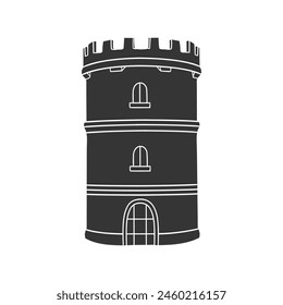 Medieval Tower Icon Silhouette Illustration. Castle Vector Graphic Pictogram Symbol Clip Art. Doodle Sketch Black Sign.