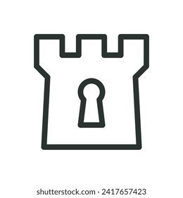 Medieval tower with keyhole isolated icon, fortress vector symbol with editable stroke