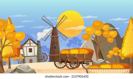 Medieval Town Cartoon Scene Illustration