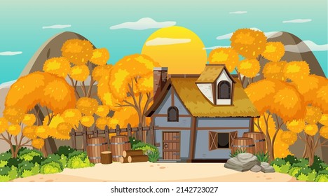 Medieval Town Scene Background Illustration