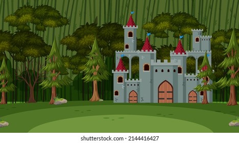 Medieval town scene in cartoon style illustration