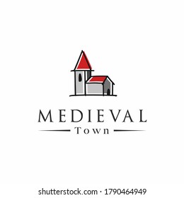 Medieval Town Vector Logo Template. Small Church Logo.