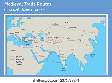 medieval trade routes map vector