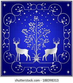 medieval tree with deer blue