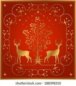 medieval tree with deer red