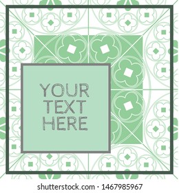 medieval or tudor rose fretwork pattern design in white, mint green and gray