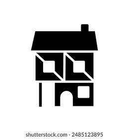 medieval two-story house - vector icon	