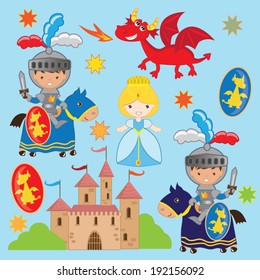 Medieval vector knights illustration