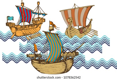 Medieval vessels. Vector illustration