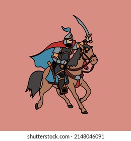 Medieval vigilante with scimitar on horseback.