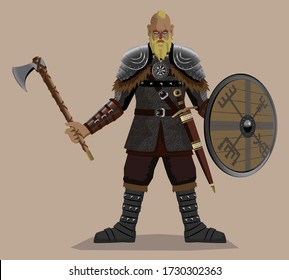 Vigilia medieval con hacha y escudo