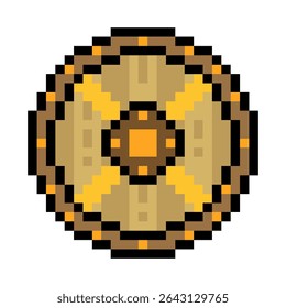 Medieval Viking shield in pixel art style