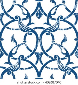 Medieval Vine Fret Work Pattern Seamless Vector Background Tile