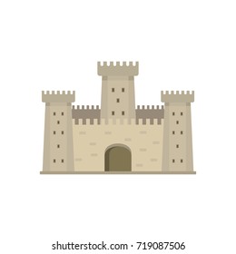 Medieval vintage castle with fortified wall and towers icon. Flat illustration of Medieval castle vector icon for web isolated on white background