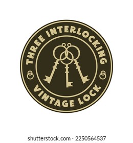 Ilustración vectorial de diseño de bloqueo vintage medieval, tres bloqueos interbloqueados. Diseño de logotipo Emblem Sello de marca Diseño Retro Vintage. Símbolo, plantilla