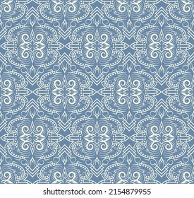 Medieval vintage seamless pattern. Symmetric bicolor romantic wallpaper. Vector repeating fabric ornament.